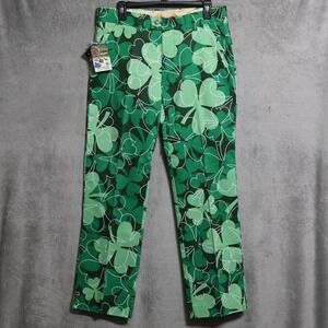 Loudmouth Golf Pants Mens 32x30 Green Shamrock Clover Print St Patricks Day Golf
